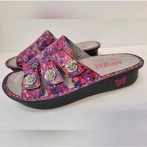 Alegria Fiona Floral Three Strap Leather Slide Sandal EU37 US 7-7.5 New!